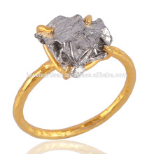 Daily Wear ligero de meteorito áspero de piedras preciosas 18K oro plateado 925 anillo de plata